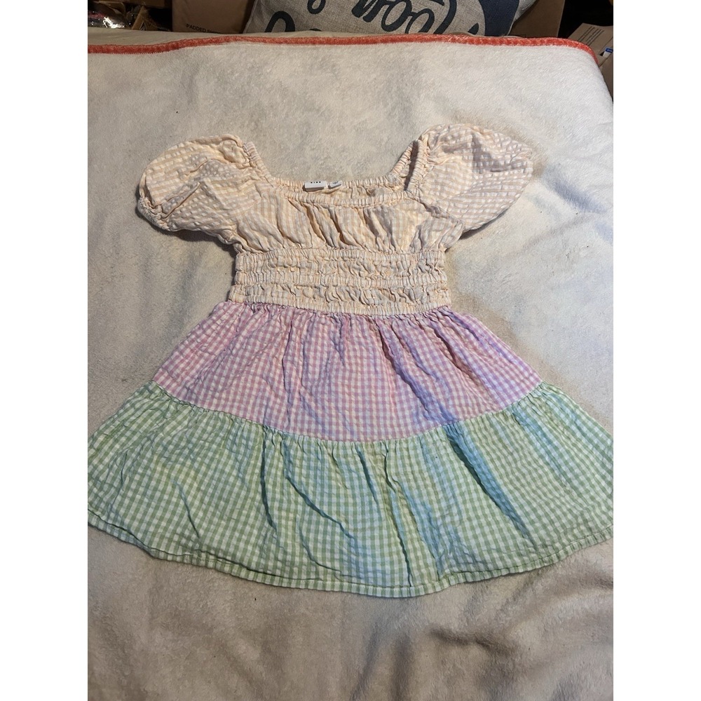 GAP Kids Girls XS 4-5 Pastel Gingham Seersucker Smocked Puff Sleeve Dress